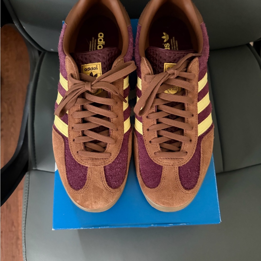 adidas Men’s Brown & Burgundy Suede Sneakers with Cream Stripes